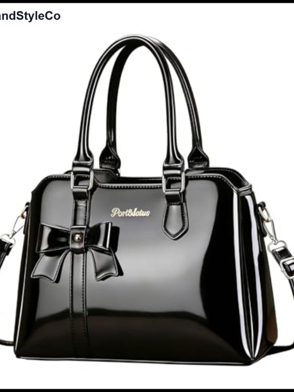 Patent Leather Satchel Tote Bag with Bow Detachable Crossbody Strap
